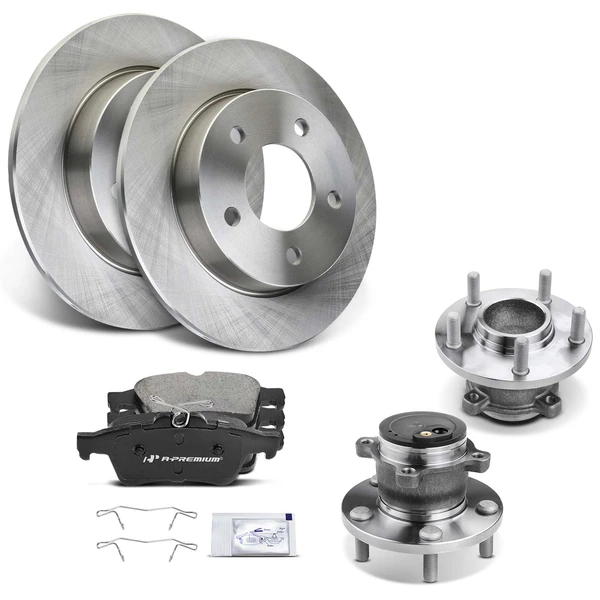 2005-2013 Mazda 3 Disc Brake Rotors and Ceramic Pads Kit with Calipers, 8 Pcs, Rear Driver & Passenger, A-Premium, APBRPR618