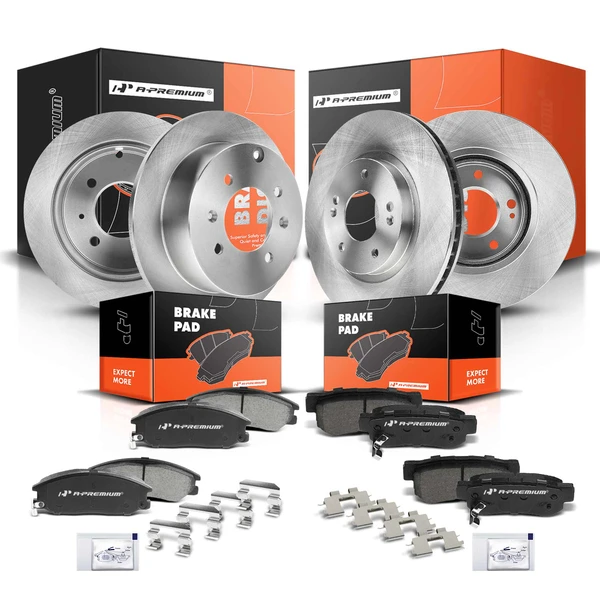 2001-2006 Hyundai Santa Fe Disc Brake Rotors and Ceramic Pads Kit, 12 Pcs, Front & Rear, A-Premium, APBRPR229