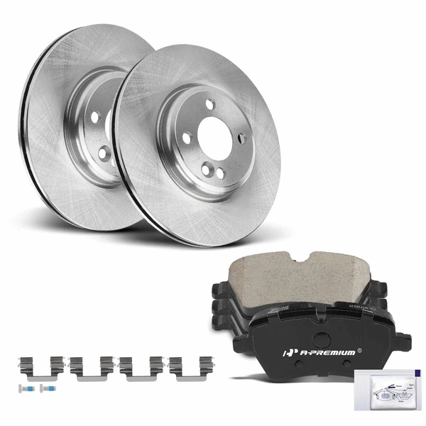 2007-2015 Mini Cooper Disc Brake Rotors and Ceramic Pads Kit, 6 Pcs, Front Driver & Passenger, A-Premium, APBRPR1254