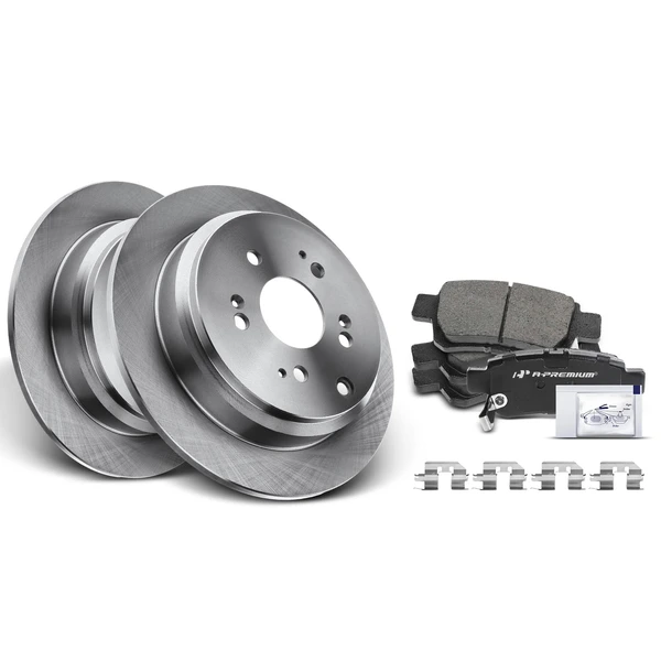 Disc Brake Rotors and Ceramic Pads Kit, 6 Pcs, Rear Driver & Passenger, A-Premium, APBRPR091