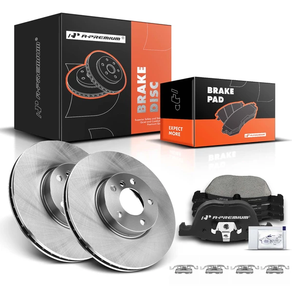 2007-2012 BMW X5 Disc Brake Rotors and Ceramic Pads Kit, 6 Pcs, Front Driver & Passenger, A-Premium, APBRPR360