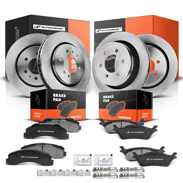 2012-2020 Ford F-150 Disc Brake Rotors and Ceramic Pads Kit, 12 Pcs, Front & Rear, A-Premium, APBRPR227