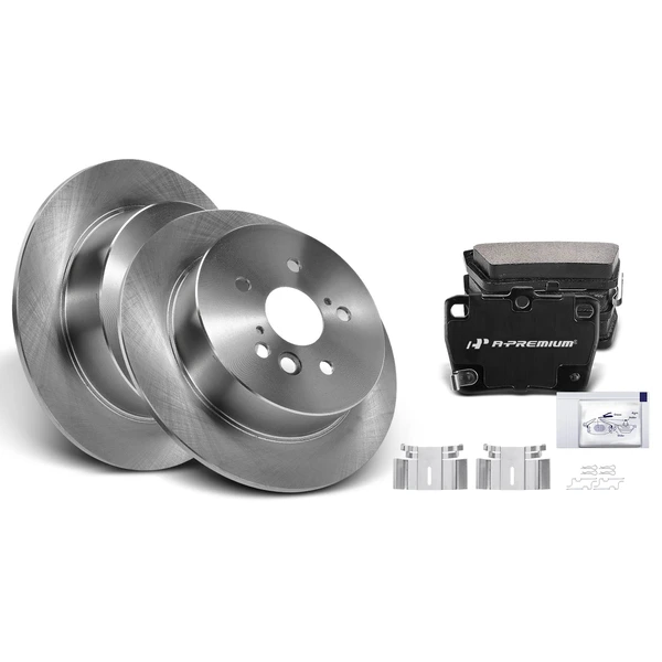 Disc Brake Rotors and Ceramic Pads Kit, 6 Pcs, Rear Driver & Passenger, A-Premium, APBRPR882