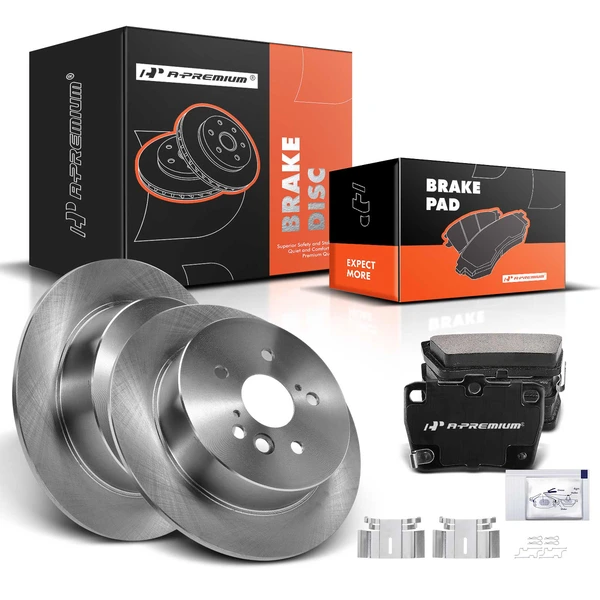 Disc Brake Rotors and Ceramic Pads Kit, 6 Pcs, Rear Driver & Passenger, A-Premium, APBRPR882