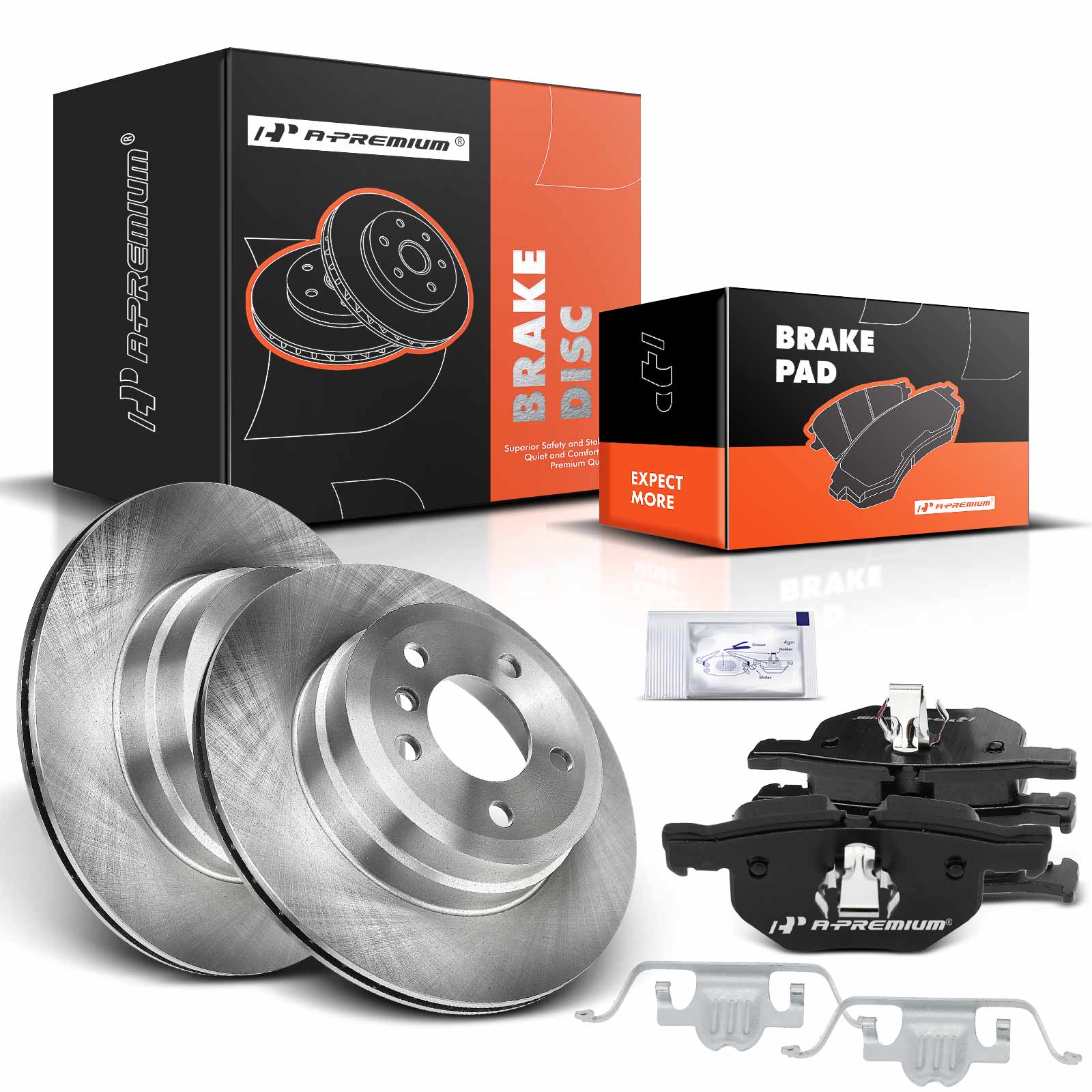 2007-2018 BMW X5 Disc Brake Rotors and Ceramic Pads Kit, 6 Pcs, Rear Driver & Passenger, A-Premium, APBRPR228