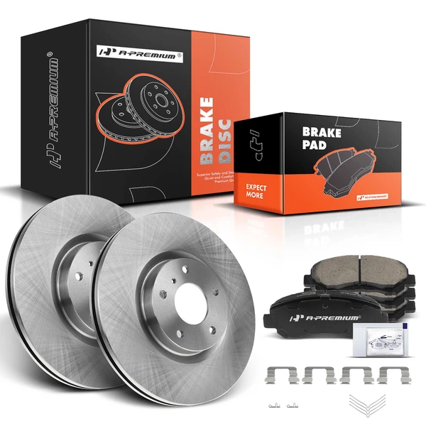 2009-2017 Nissan Maxima Disc Brake Rotors and Ceramic Pads Kit, 6 Pcs, Front Driver & Passenger, A-Premium, APBRPR231