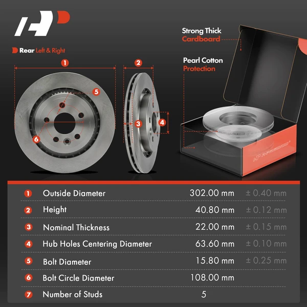 Disc Brake Rotors and Ceramic Pads Kit, 6 Pcs, Rear Driver & Passenger, A-Premium, APBRPR1816