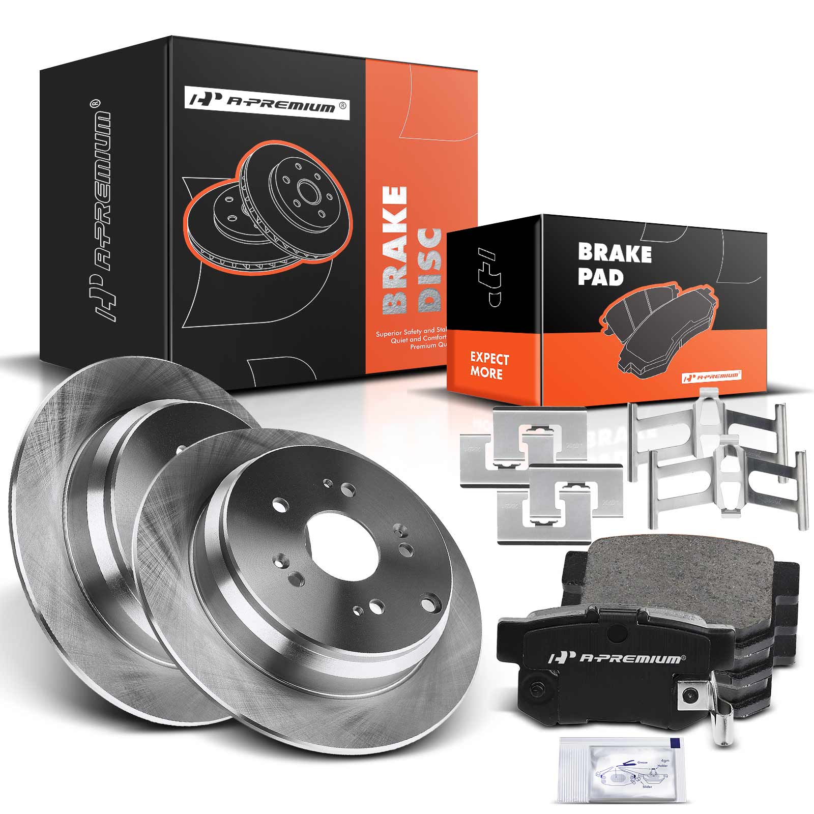 Disc Brake Rotors and Ceramic Pads Kit, 6 Pcs, Rear Driver & Passenger, A-Premium, APBRPR092