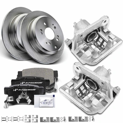8 Pcs Rear Disc Brake Rotor & Ceramic Pads + Brake Caliper