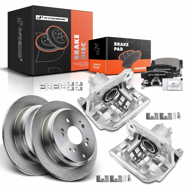 Disc Brake Rotors and Ceramic Pads Kit with Calipers, 8 Pcs, Rear Driver & Passenger, A-Premium, APBRPR711