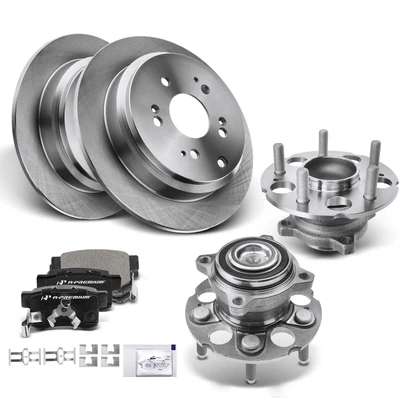 8 Pcs Rear Disc Brake Rotor & Pads + Wheel Hub Bearing