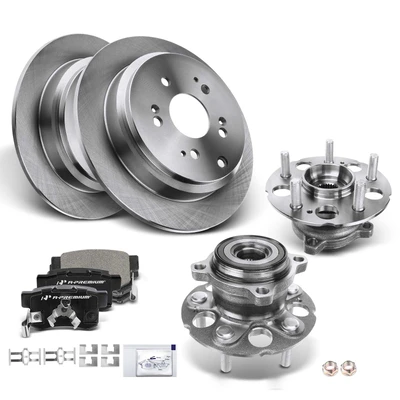 8 Pcs Rear Disc Brake Rotor & Brake Pads + Hub Bearing