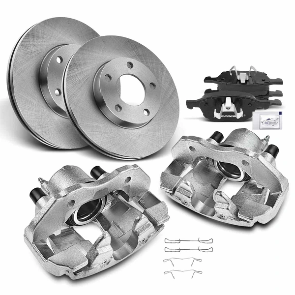 2005-2013 Mazda 3 Disc Brake Rotors and Ceramic Pads Kit with Calipers, 8 Pcs, Front Driver & Passenger, A-Premium, APBRPR713