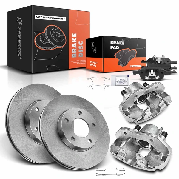 Disc Brake Rotors and Ceramic Pads Kit with Calipers, 8 Pcs, Front Driver & Passenger, A-Premium, APBRPR713