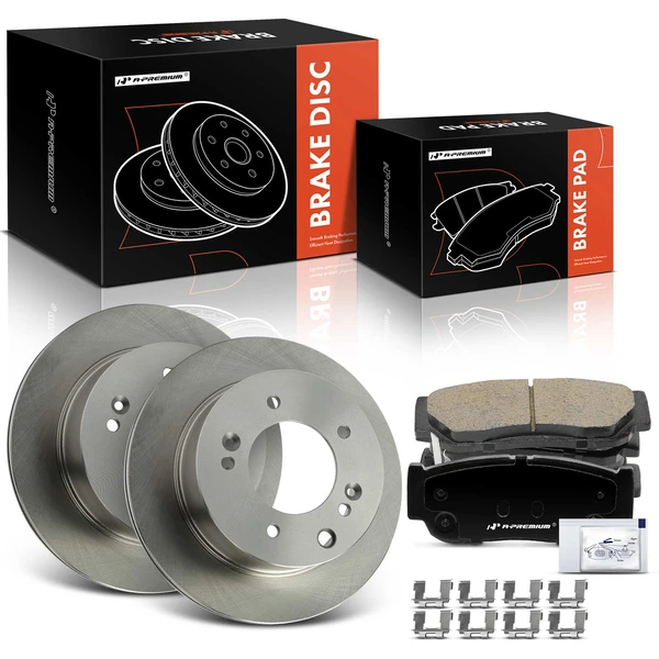 2003-2006 Kia Sorento Disc Brake Rotors and Ceramic Pads Kit, 6 Pcs, Rear Driver & Passenger, A-Premium, APBRPR1724