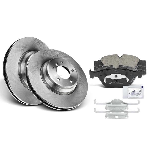 2007-2008 BMW 335xi Disc Brake Rotors and Ceramic Pads Kit, 6 Pcs, Front Driver & Passenger, A-Premium, APBRPR234
