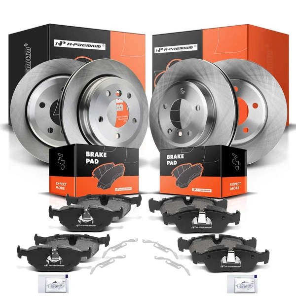 2001-2005 BMW 325xi Disc Brake Rotors and Ceramic Pads Kit, 12 Pcs, Front & Rear, A-Premium, APBRPR362
