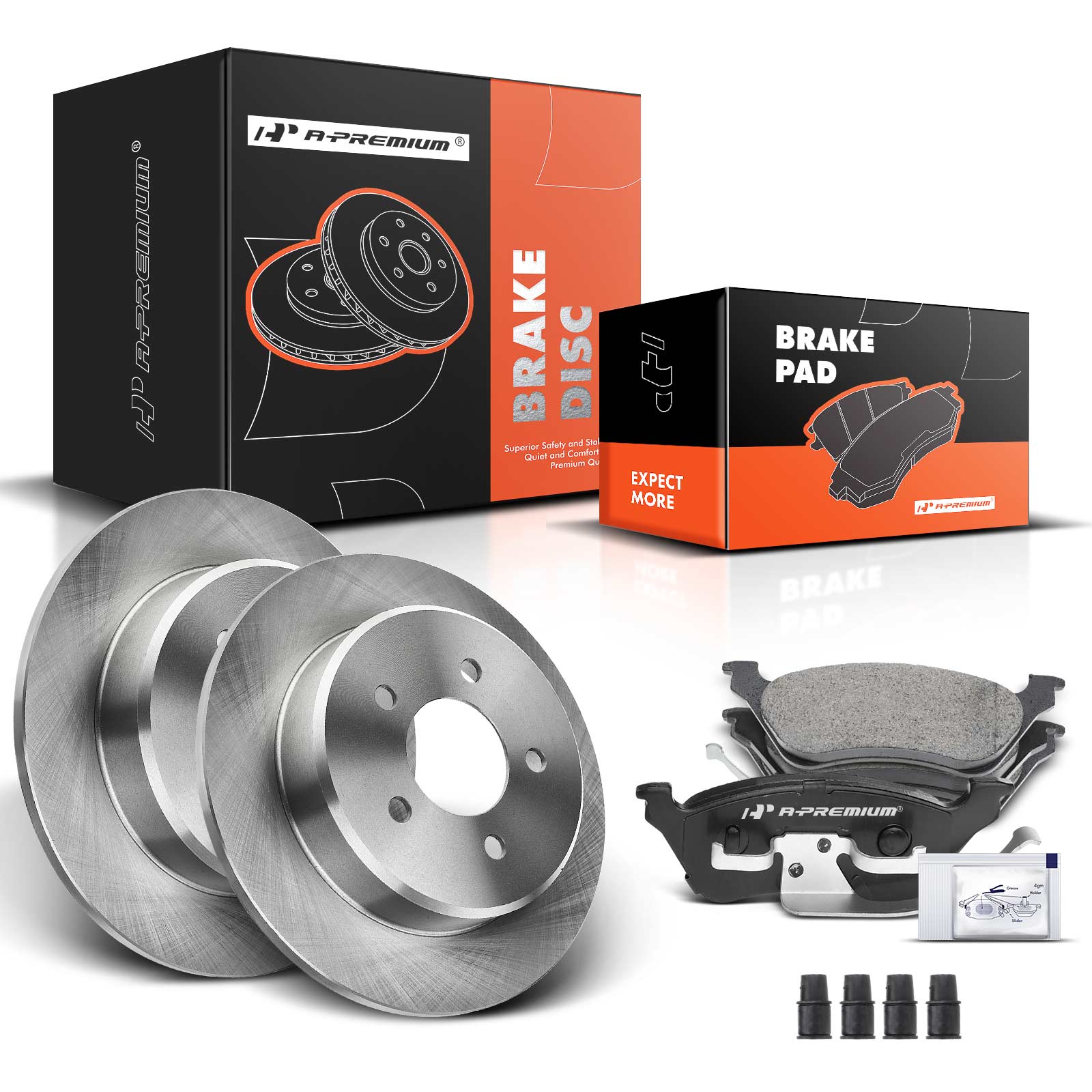 2001-2007 Dodge Caravan Disc Brake Rotors and Ceramic Pads Kit, 6 Pcs, Rear Driver & Passenger, A-Premium, APBRPR097
