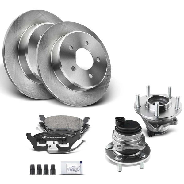 2001-2007 Dodge Grand Caravan Disc Brake Rotors and Ceramic Pads Kit with Calipers, 8 Pcs, Rear Driver & Passenger, A-Premium, APBRPR642