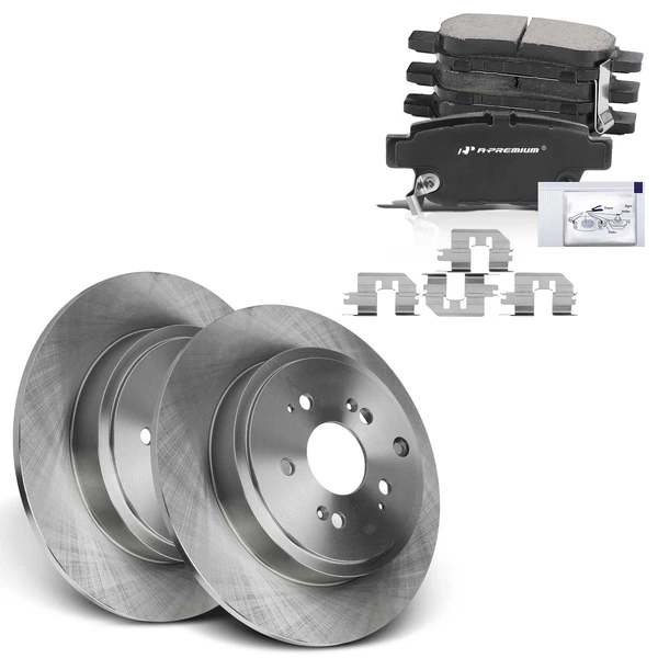2006-2014 Honda Ridgeline Disc Brake Rotors and Ceramic Pads Kit, 6 Pcs, Rear Driver & Passenger, A-Premium, APBRPR898