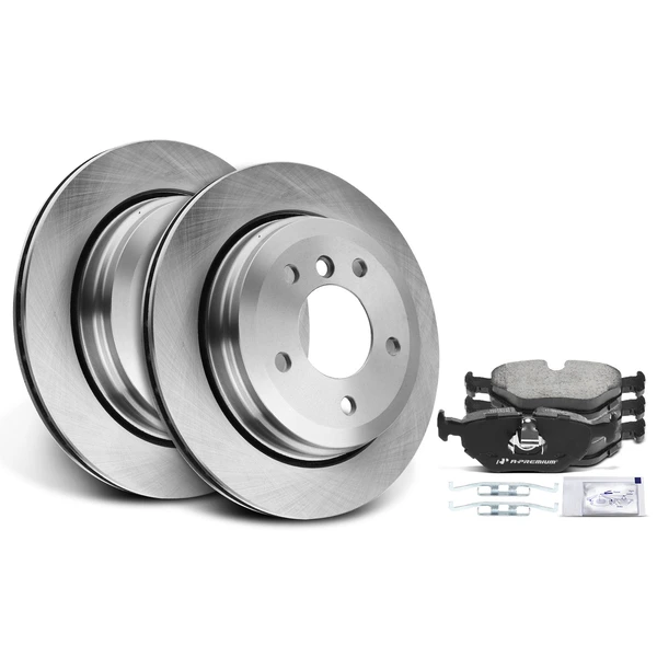 Disc Brake Rotors and Ceramic Pads Kit, 6 Pcs, Rear Driver & Passenger, A-Premium, APBRPR100