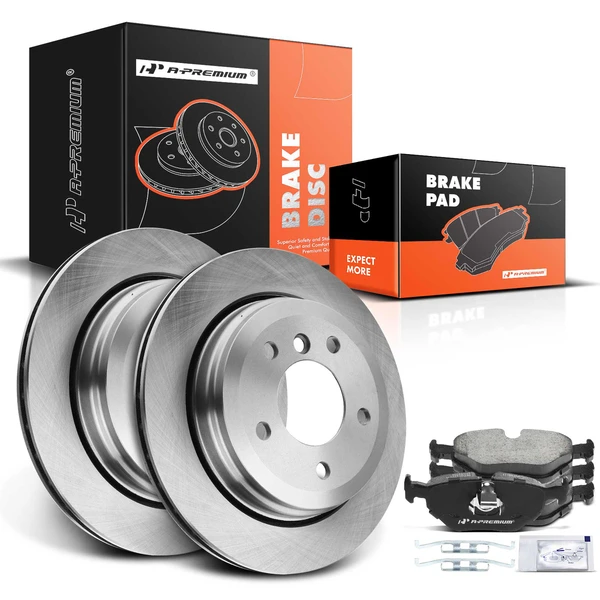 2001-2005 BMW 325xi Disc Brake Rotors and Ceramic Pads Kit, 6 Pcs, Rear Driver & Passenger, A-Premium, APBRPR100