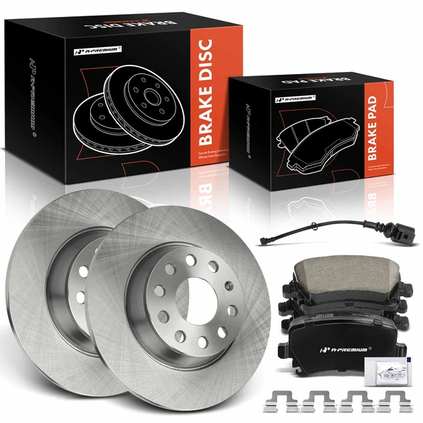 2006-2008 Audi A3 Disc Brake Rotors and Ceramic Pads Kit, 6 Pcs, Rear Driver & Passenger, A-Premium, APBRPR565