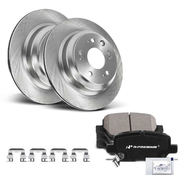 2005-2012 Acura RL Disc Brake Rotors and Ceramic Pads Kit, 6 Pcs, Rear Driver & Passenger, A-Premium, APBRPR1076