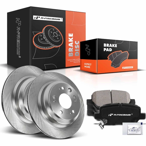 Disc Brake Rotors and Ceramic Pads Kit, 6 Pcs, Rear Driver & Passenger, A-Premium, APBRPR1076