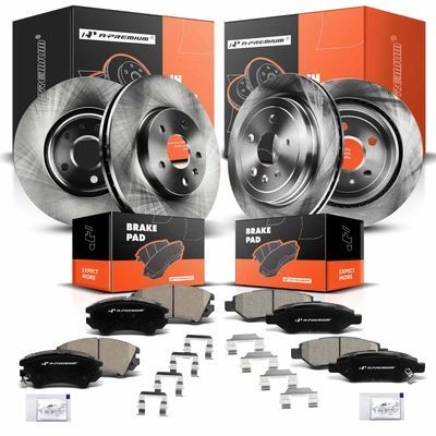 Front & Rear Disc Brake Rotors & Ceramic Brake Pads