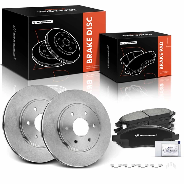 2005-2019 Nissan Frontier Disc Brake Rotors and Ceramic Pads Kit, 6 Pcs, Front Driver & Passenger, A-Premium, APBRPR1819