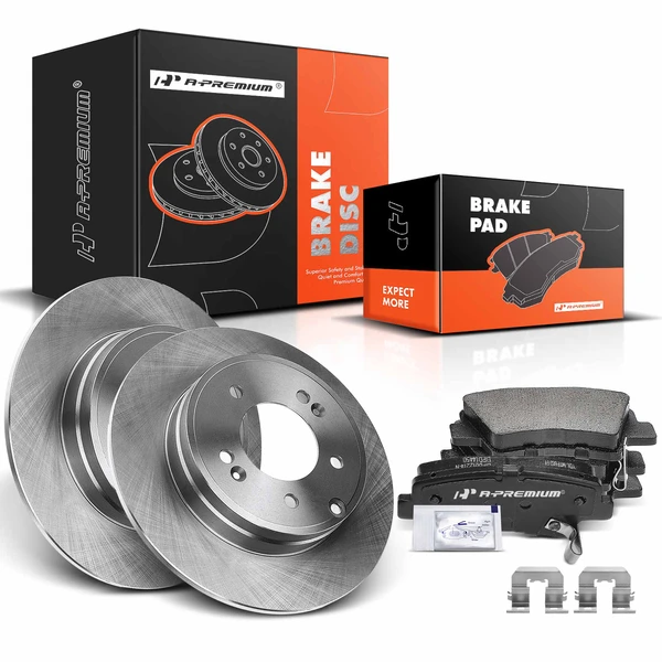 Disc Brake Rotors and Ceramic Pads Kit, 6 Pcs, Rear Driver & Passenger, A-Premium, APBRPR442
