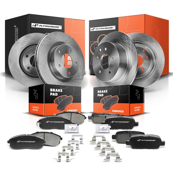 2007-2013 Nissan Altima Disc Brake Rotors and Ceramic Pads Kit, 12 Pcs, Front & Rear, A-Premium, APBRPR241