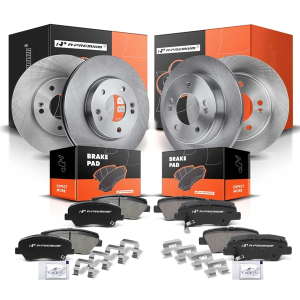 Disc Brake Rotors and Ceramic Pads Kit, 12 Pcs, Front & Rear, A-Premium, APBRPR367