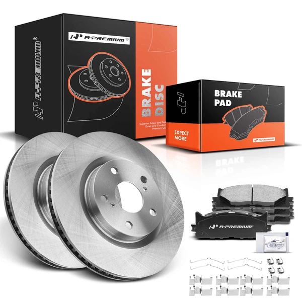 2007-2017 Toyota Camry Disc Brake Rotors and Ceramic Pads Kit, 6 Pcs, Front Driver & Passenger, A-Premium, APBRPR447