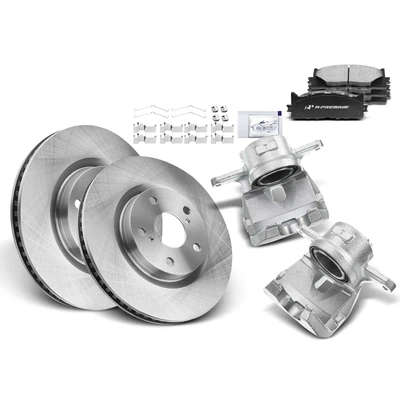 8 Pcs Front Disc Brake Rotor & Pads + Brake Caliper