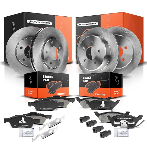 2001-2007 Chrysler Town & Country Disc Brake Rotors and Ceramic Pads Kit, 12 Pcs, Front & Rear, A-Premium, APBRPR368