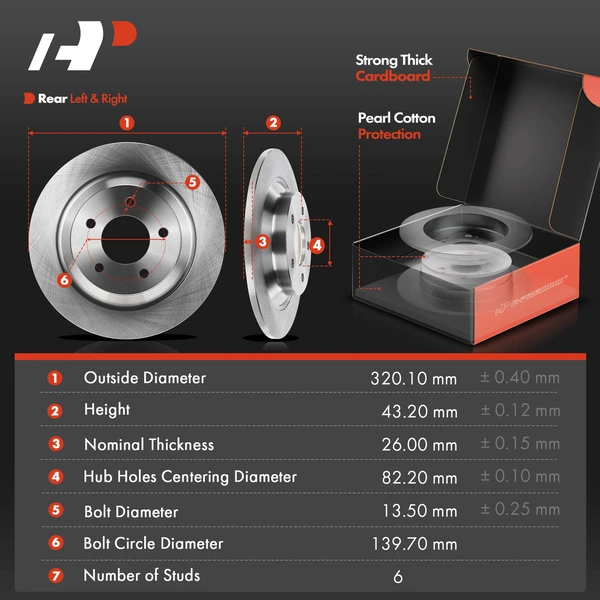 Disc Brake Rotors and Ceramic Pads Kit, 6 Pcs, Rear Driver & Passenger, A-Premium, APBRPR108