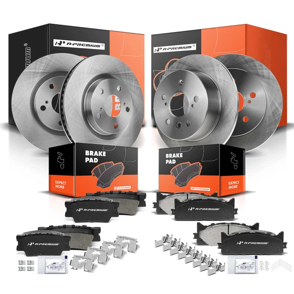 2007-2011 Toyota Camry Disc Brake Rotors and Ceramic Pads Kit, 12 Pcs, Front & Rear, A-Premium, APBRPR245