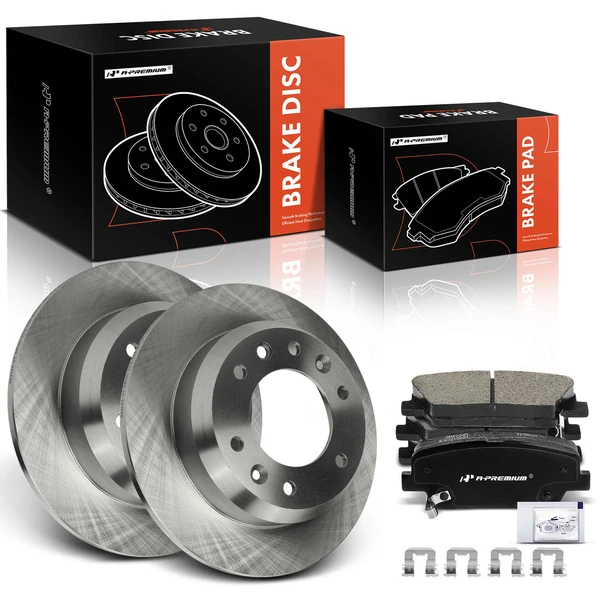 2006-2012 2014 Kia Sedona Disc Brake Rotors and Ceramic Pads Kit, 6 Pcs, Rear Driver & Passenger, A-Premium, APBRPR906