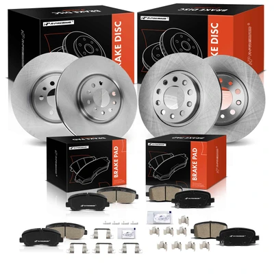 12 Pcs Front & Rear Disc Brake Rotors & Brake Pads