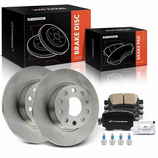 2015-2021 Volkswagen Passat Disc Brake Rotors and Ceramic Pads Kit, 6 Pcs, Rear Driver & Passenger, A-Premium, APBRPR1820