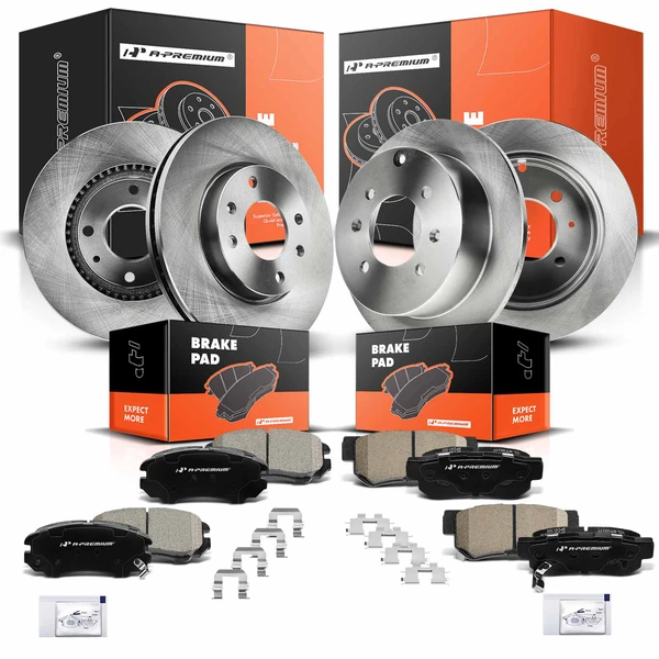2003-2005 Kia Magentis Disc Brake Rotors and Ceramic Pads Kit, 12 Pcs, Front & Rear, A-Premium, APBRPR243