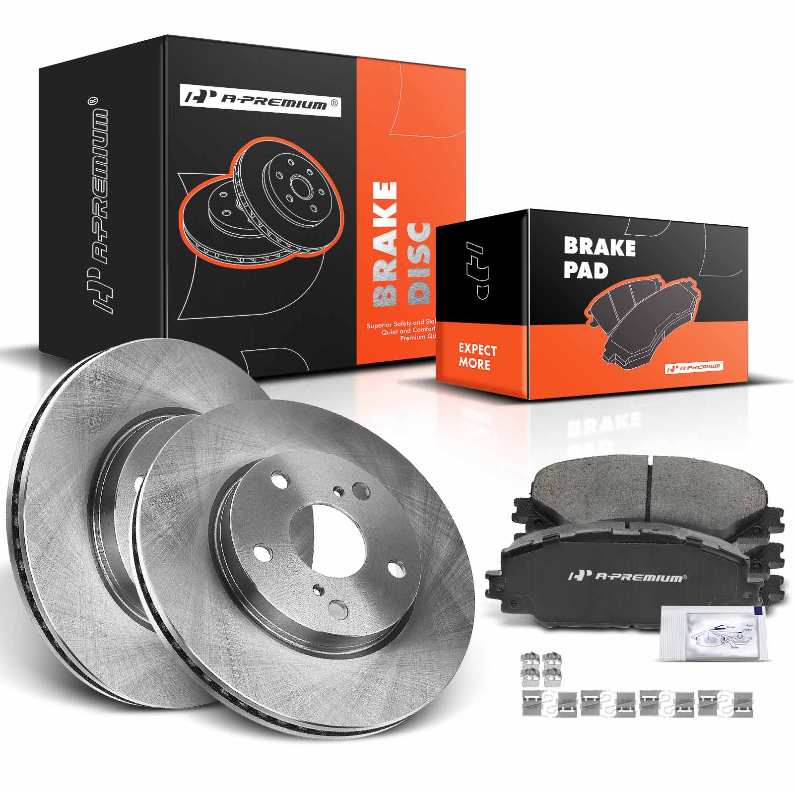 2008-2015 Scion xB Disc Brake Rotors and Ceramic Pads Kit, 6 Pcs, Front Driver & Passenger, A-Premium, APBRPR448
