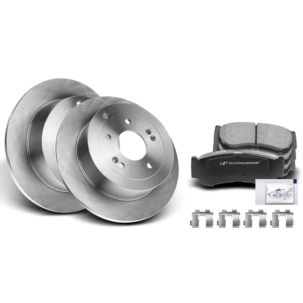 Disc Brake Rotors and Ceramic Pads Kit, 6 Pcs, Rear Driver & Passenger, A-Premium, APBRPR246
