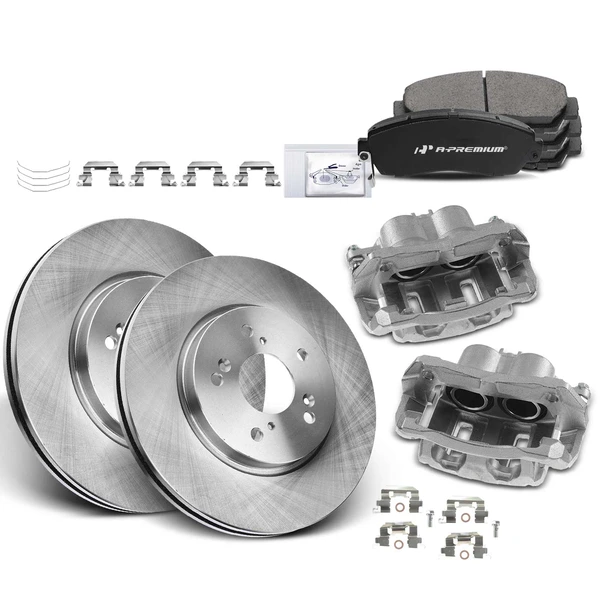 2007-2012 Acura RDX Disc Brake Rotors and Ceramic Pads Kit with Calipers, 8 Pcs, Front Driver & Passenger, A-Premium, APBRPR723