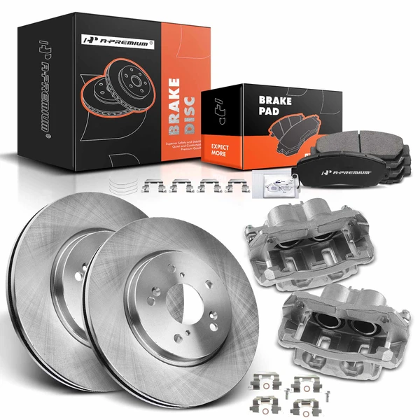 Disc Brake Rotors and Ceramic Pads Kit with Calipers, 8 Pcs, Front Driver & Passenger, A-Premium, APBRPR723