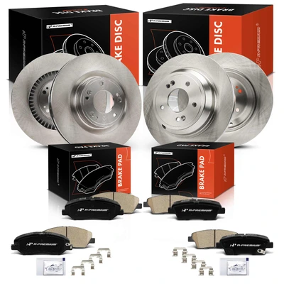 12 Pcs Front & Rear Disc Brake Rotors & Ceramic Pads