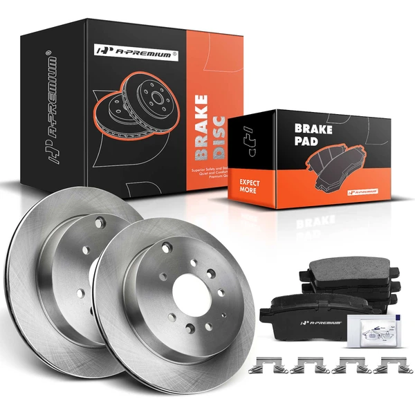 Disc Brake Rotors and Ceramic Pads Kit, 6 Pcs, Rear Driver & Passenger, A-Premium, APBRPR451