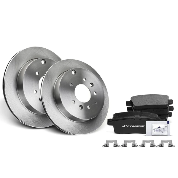 Disc Brake Rotors and Ceramic Pads Kit, 6 Pcs, Rear Driver & Passenger, A-Premium, APBRPR451